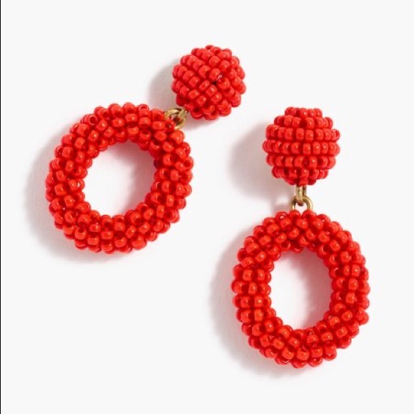 J. Crew Jewelry - J.Crew Bright Cerise Mini Bead Drop Hoop Earrings